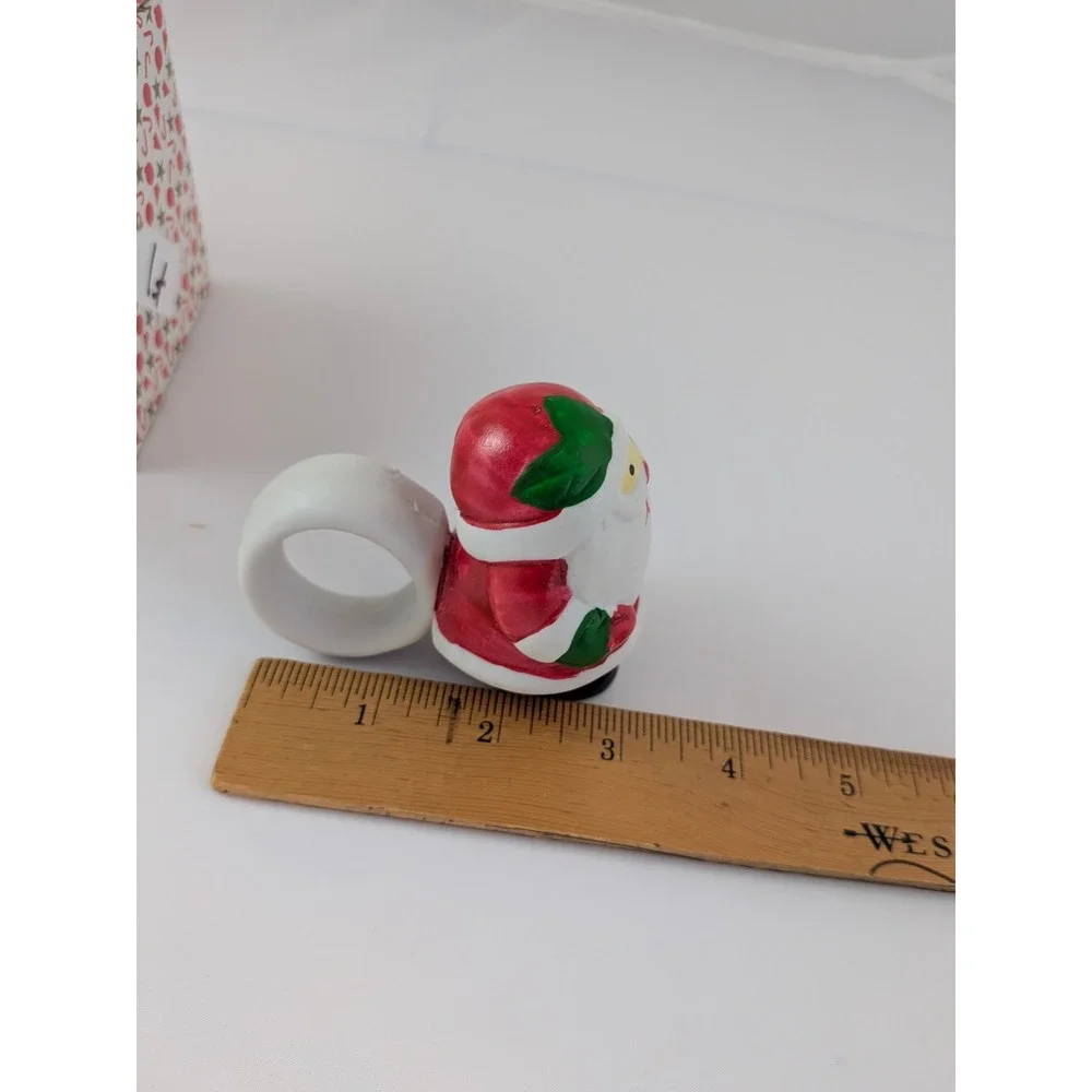 Hand Painted Porcelain Santa Napkin Rings Set of 4 Christmas Holiday Decor Boxed